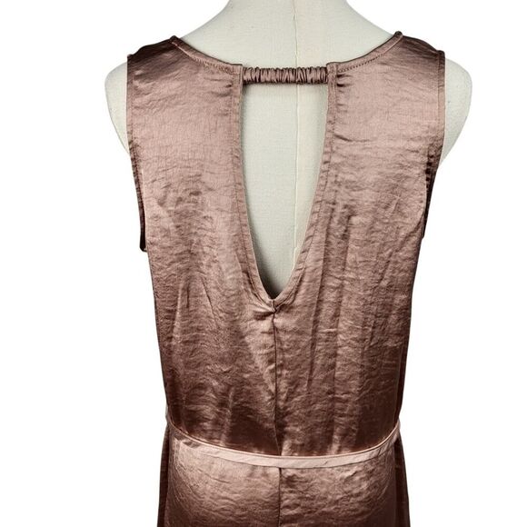 NEW Easel Small Rose Gold Maxi Dress Sleeveless Satin Tie Waist Pockets Keyhole - Picture 13 of 16